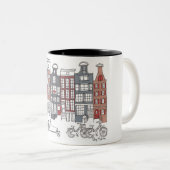 2 Couleurs Tasse illustrée d'Amsterdam et de vélos (Devant droit)
