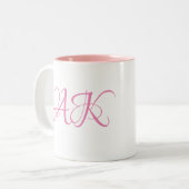 2 Couleurs Tasse initiale rose de monogramme - (Devant gauche)