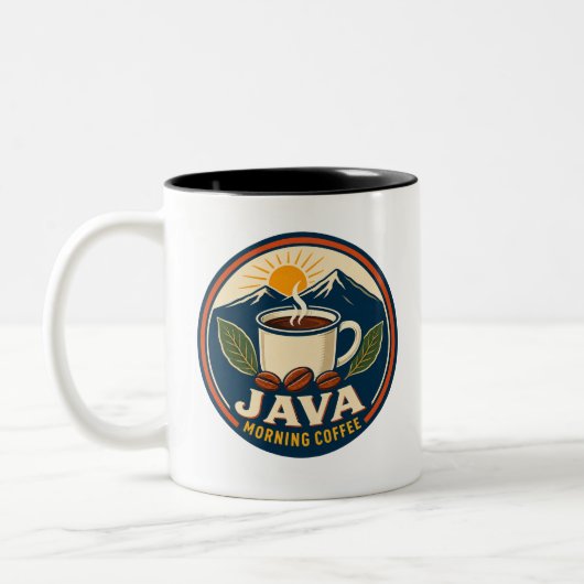 2 Couleurs Tasse Java Morning Coffee Retro Badge Deux Tons (Gauche)
