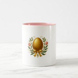 2 Couleurs Tasse - Joyeuses Pâques (Tasse Rose & Œuf Doré)