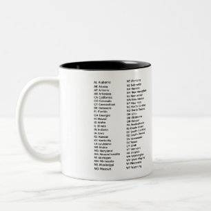 2 Couleurs Tasse Liste des 50 États par Ordre Alphabétique