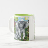 2 Couleurs Tasse Maddie's Elephants 11oz (Blanc/Vert) (Devant gauche)