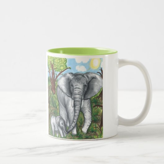 2 Couleurs Tasse Maddie's Elephants 11oz (Blanc/Vert) (Droit)
