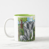 2 Couleurs Tasse Maddie's Elephants 11oz (Blanc/Vert) (Gauche)