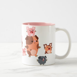 2 Couleurs Tasse mignonne de famille de porc de bande