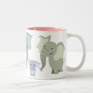 2 Couleurs Tasse mignonne de famille d'éléphant de bande
