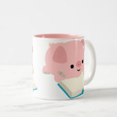 2 Couleurs Tasse mignonne de porcelet de lecture de bande (Devant droit)