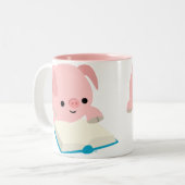 2 Couleurs Tasse mignonne de porcelet de lecture de bande (Devant gauche)