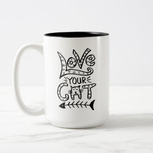 2 Couleurs Tasse Minimaliste pour Chat Mignon 'Aimez Votre Ch