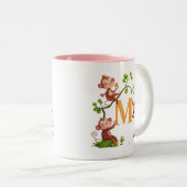 2 Couleurs Tasse moderne avec singes mignons et initiale rose (Devant droit)