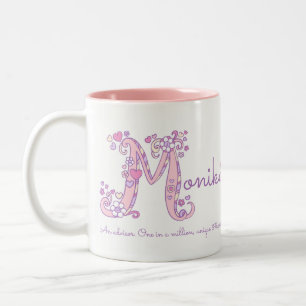 2 Couleurs Tasse nommée de monogramme de la fleur M de coeur