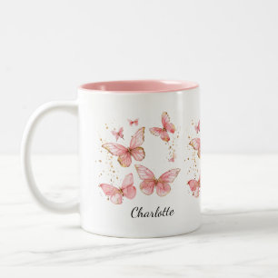 2 Couleurs Tasse papillon personnalisée, joli papillon rose
