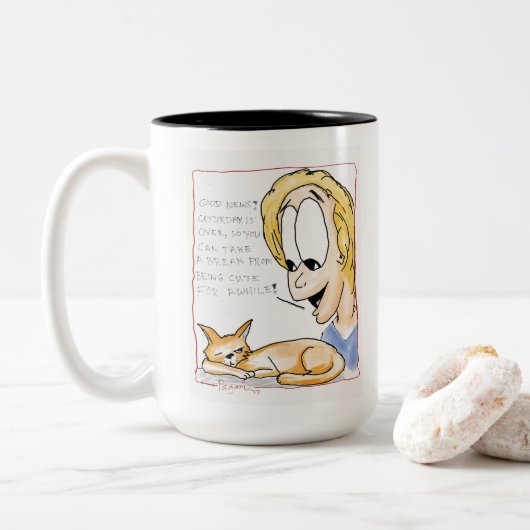 2 Couleurs Tasse paresseuse de chat de Caturday (Avec donut)
