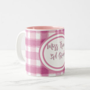 2 Couleurs Tasse personnalisée à carreaux rose pastel