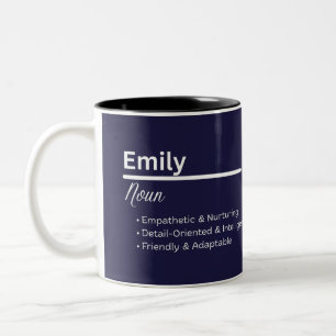 2 Couleurs Tasse personnalisée avec le nom Emily et significa
