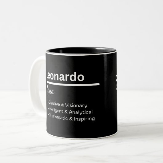 2 Couleurs Tasse personnalisée Définition du prénom Leonardo  (Devant gauche)