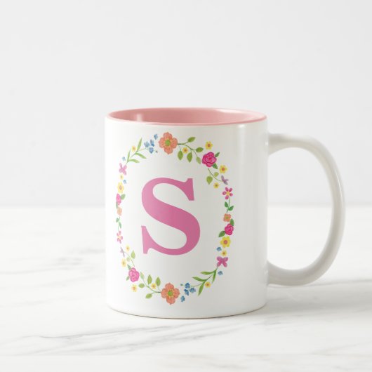 2 Couleurs Tasse personnelle pour elle, initiale encadrée (Droit)