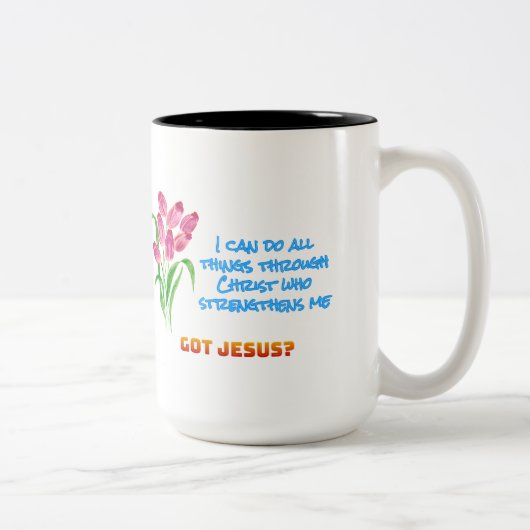 2 Couleurs Tasse Philippiens 4:13 (Droit)