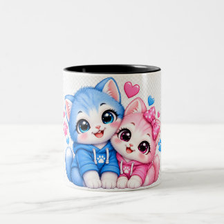 2 Couleurs Tasse pour couple Chats Mignons qui s'enlacent Tas