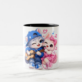 2 Couleurs Tasse pour couple,Mug Chats Chantants Mignons