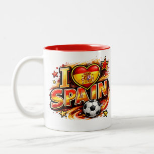 2 Couleurs Tasse pour fan de foot I Love Spain Espagne pied