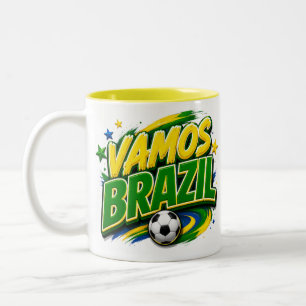 2 Couleurs TASSE POUR FAN DE FOOTBALL VAMOS BRÉSIL Brésilie