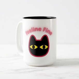 2 Couleurs Tasse Pun Chat Noir "feeline Fine"