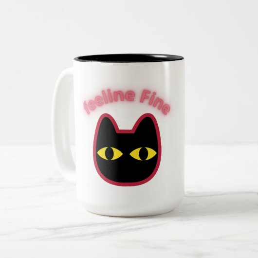 2 Couleurs Tasse Pun Chat Noir "feeline Fine" (Devant gauche)
