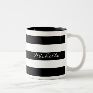 2 Couleurs Tasse rayée noire et blanche personnalisée