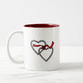 2 Couleurs Tasse rouge de ruban de coeurs argentés (Gauche)