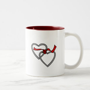 2 Couleurs Tasse rouge de ruban de coeurs argentés