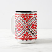 2 Couleurs Tasse rouge des soleils de broderie de Vyshyvanka (Devant gauche)