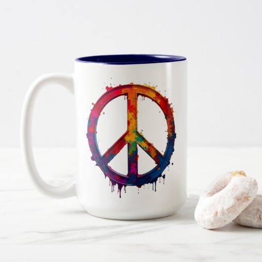2 Couleurs Tasse signe de paix coloré (Avec donut)
