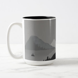 2 Couleurs Tasse simple avec paysage montagneux gris