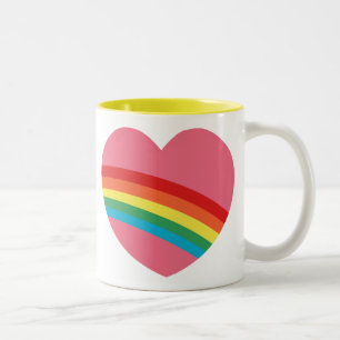 2 Couleurs tasse volumineuse de coeur de l'arc-en-ciel 80s
