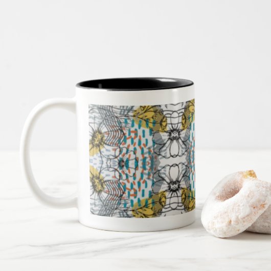 2 Couleurs Thème de tasse design abstrait avec fleurs et abei (Avec donut)