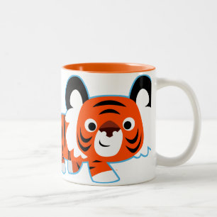 2 Couleurs Tigre mignon de bande dessinée sur la tasse de