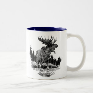 2 Couleurs Vieille tasse de café grande d'orignaux