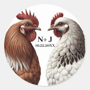 2 Country Chickens Boerderij Barnyard Wedding Ronde Sticker