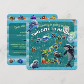 2 Cute 2 Handle Party Rounded Edge Flat Invitation (Voorkant / Achterkant)