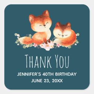 2 Cute Red Foxes Waterverf Birthday Hartelijk dank Vierkante Sticker
