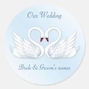 2 cygnes blancs stylisés autocollant rond