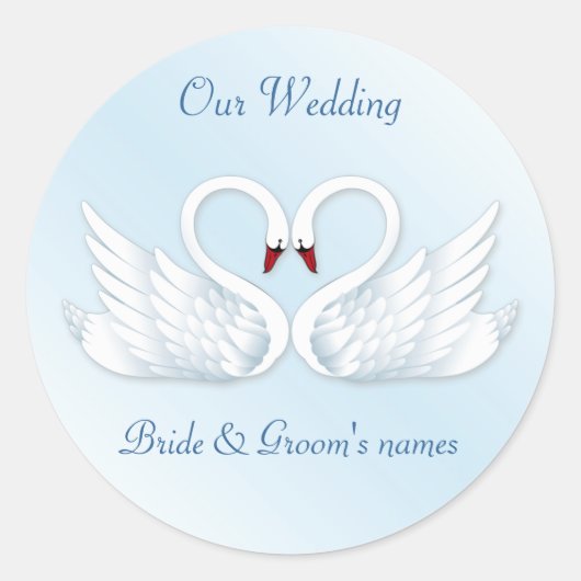 2 cygnes blancs stylisés autocollant rond (Devant)