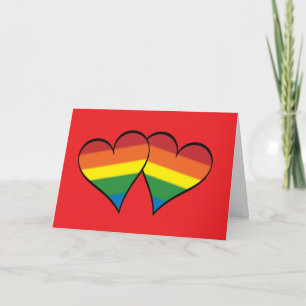 2 de Harten van de regenboog op Rood - wijd - Feestdagen Kaart