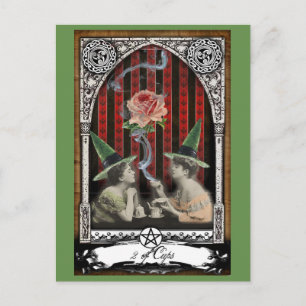 2 de tasses Victorian sorcière carte postale Tarot