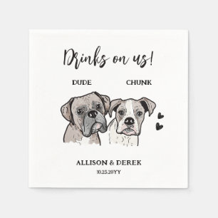 2 Dogs Doodle Drawing Drinken op ons Bruiloft Servet