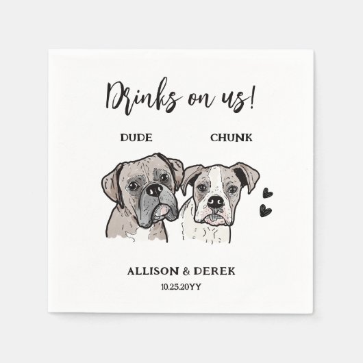 2 Dogs Doodle Drawing Drinken op ons Bruiloft Servet (Voorkant)