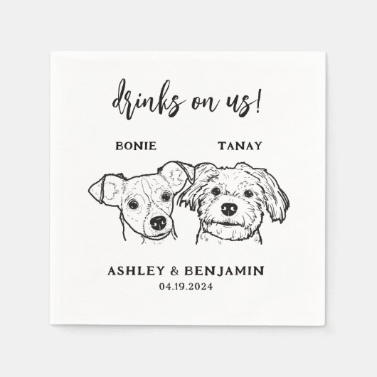 2 Dogs Faces Huisdier Drinken op Us Bruiloft Servet (Voorkant)