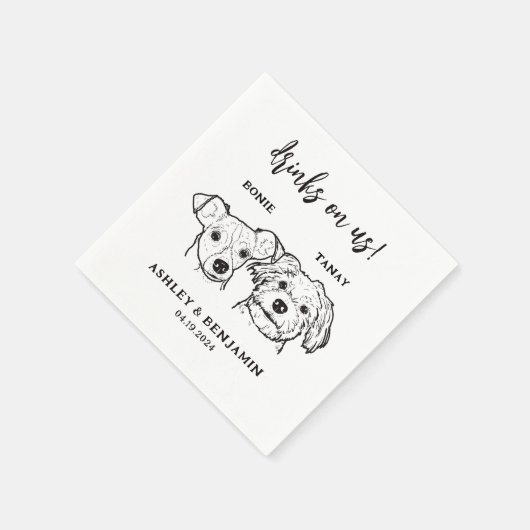 2 Dogs Faces Huisdier Drinken op Us Bruiloft Servet (Hoek)