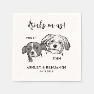 2 Dogs Faces Sketch Pet Drinken op ons bruiloft Servet